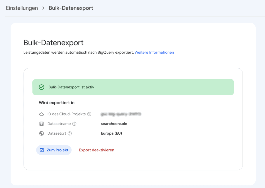 Erfolgreicher Bulk-Datenexport