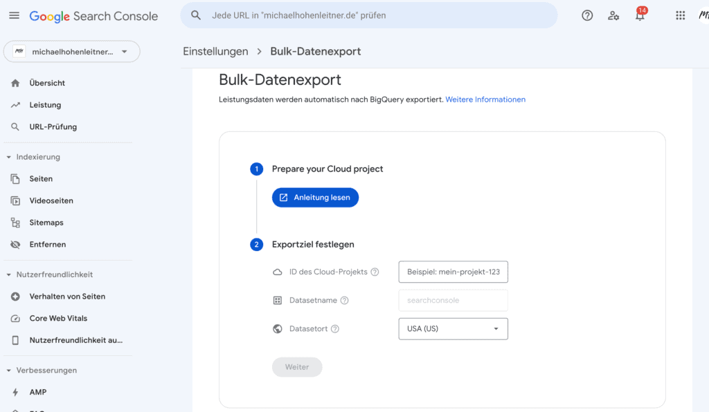 Bulk-Datenexport in der Search Console