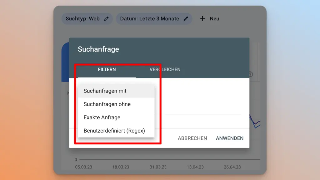 Optionen im Keyword-Filter der Search Console