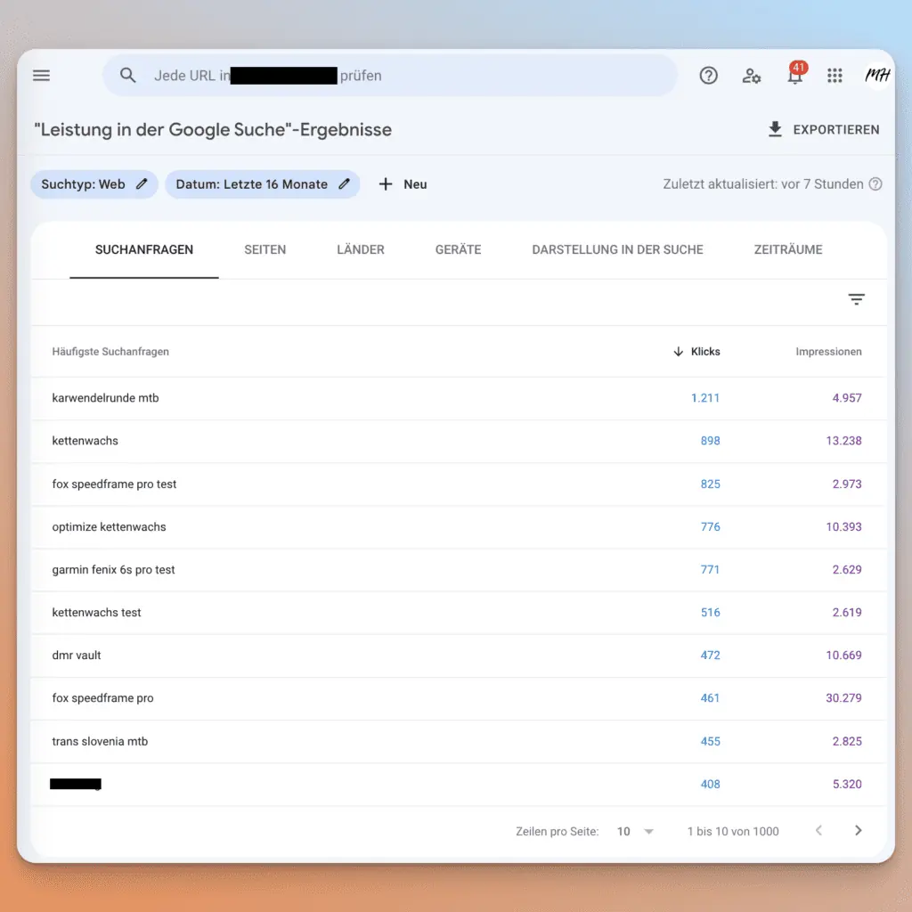 Keywords im Leistungsbericht der Google Search Console