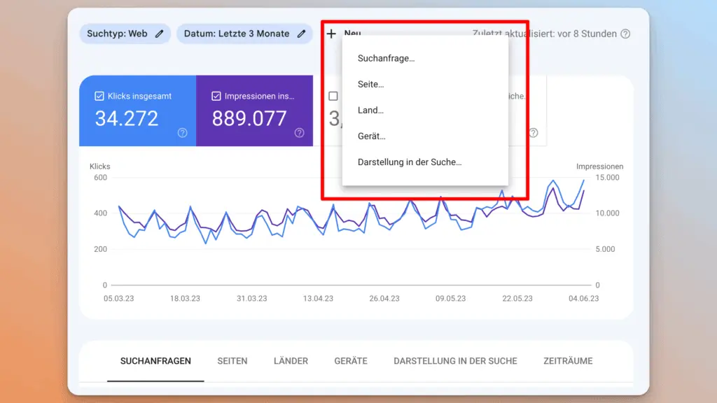 Filter in der Search Console auswählen