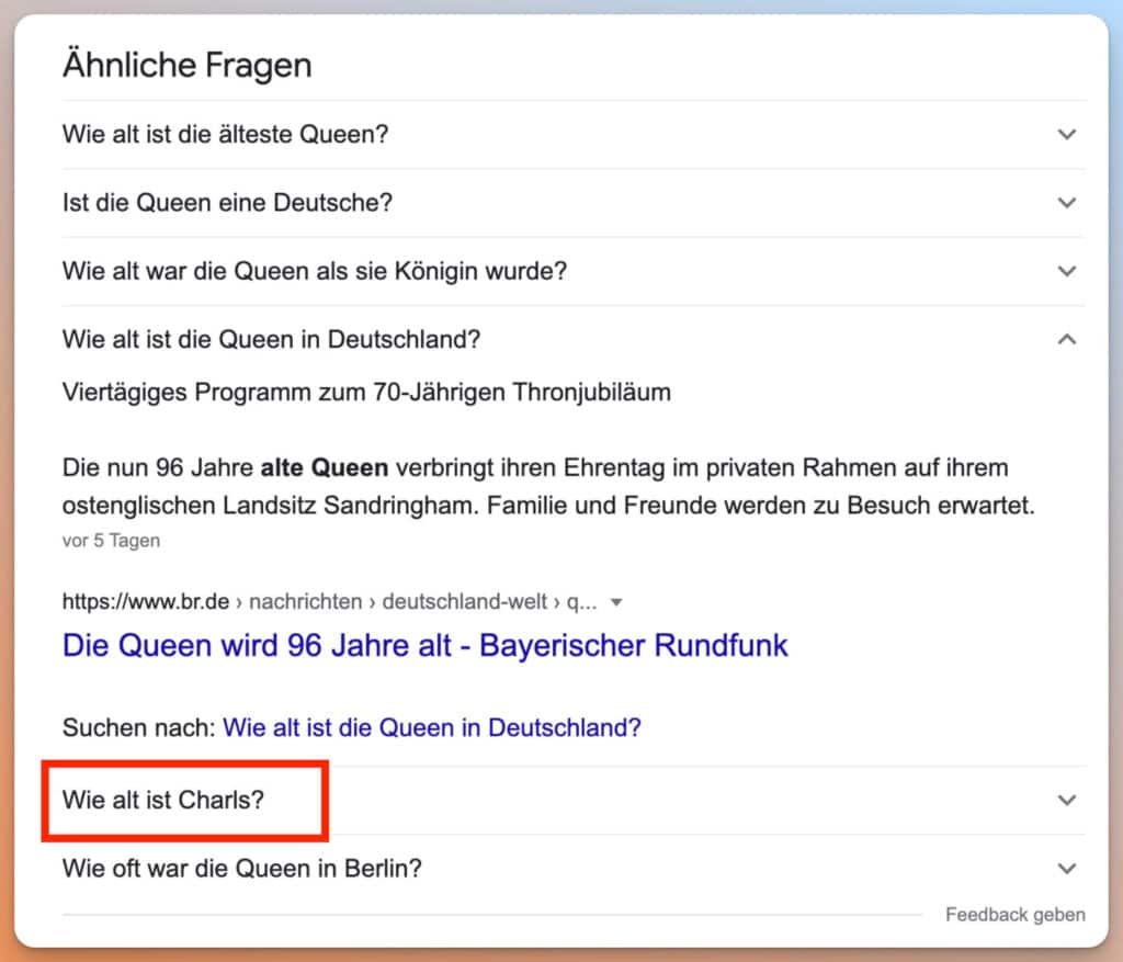 Ähnliche Fragen in der Google Suche