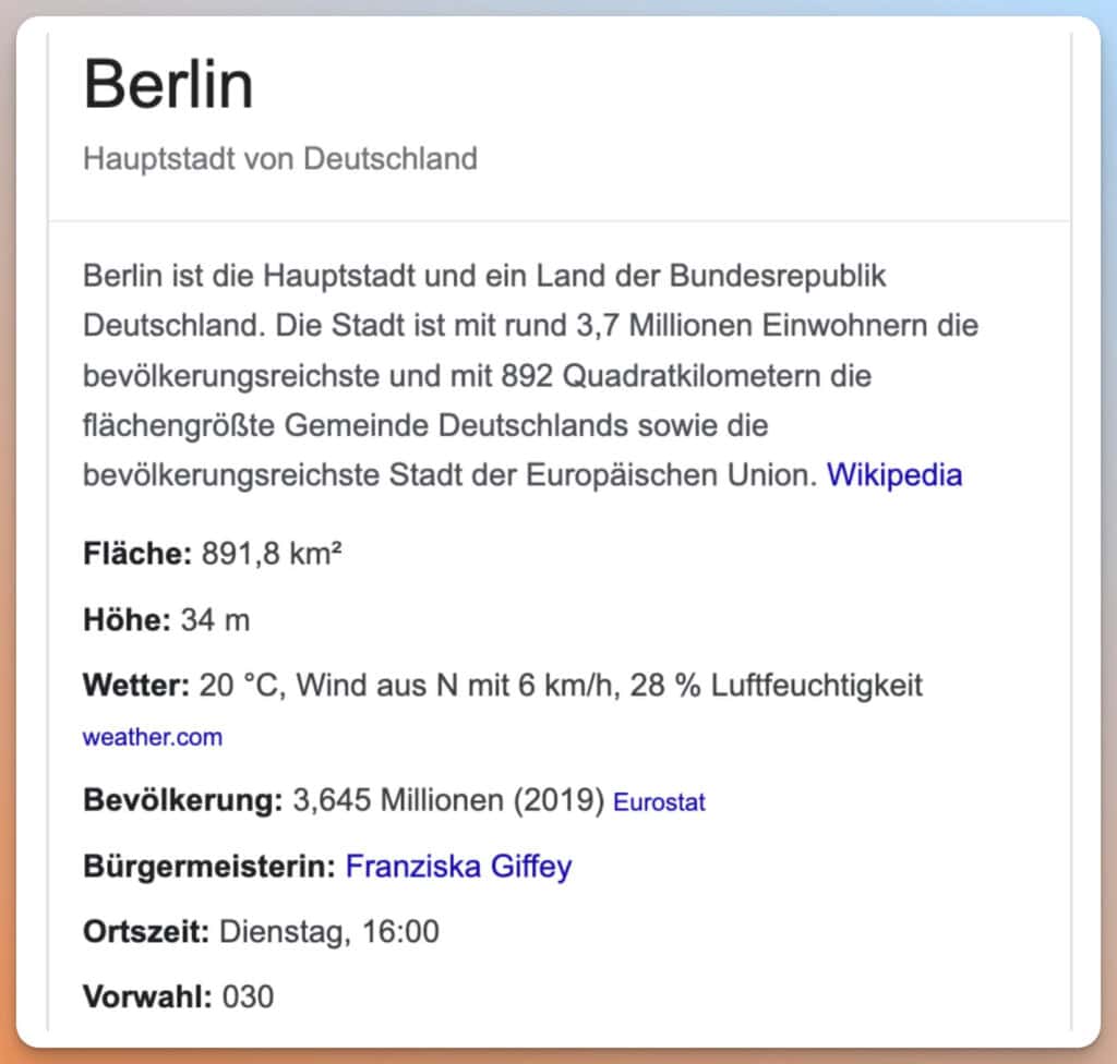 Inhalt aus dem Knowledge Graphen in der Google Suche