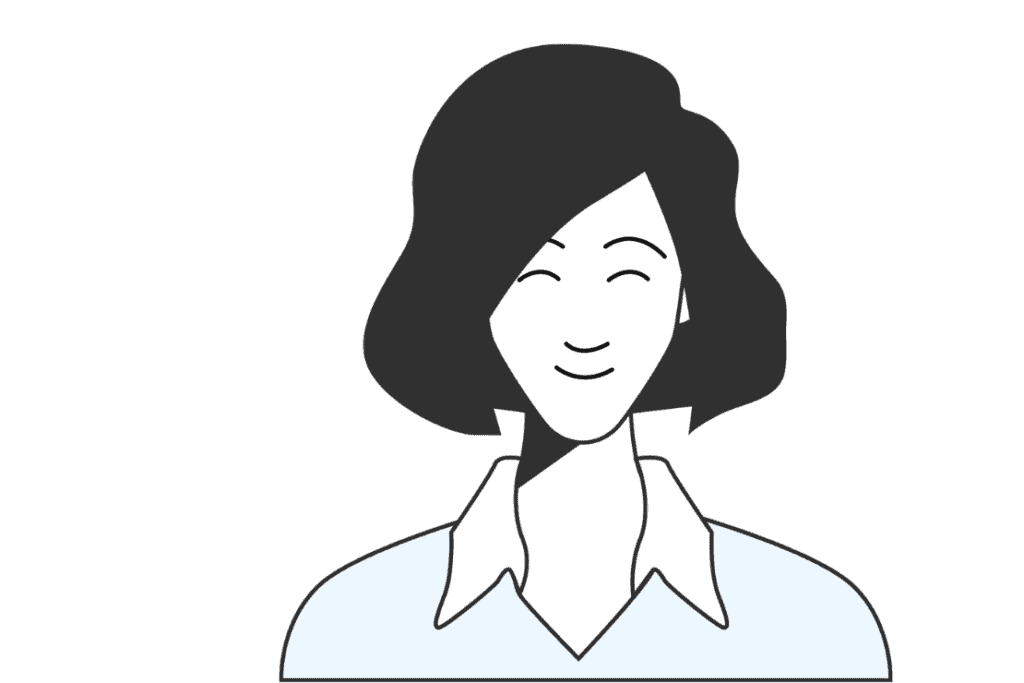 Das ist eine einfache schwarz-weiße Zeichnung eines lächelnden weiblichen Charakters.