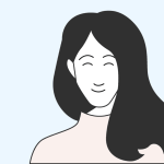 Das ist eine einfache Grafik eines lächelnden Charakters mit langen schwarzen Haaren.