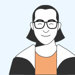 Das Bild zeigt eine stilisierte Zeichnung eines lächelnden Menschen mit Brille.