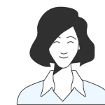 Das ist eine einfache schwarz-weiße Zeichnung eines lächelnden weiblichen Charakters.